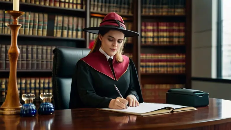 Default a woman in a wizard costume performing a notary servic 1 1